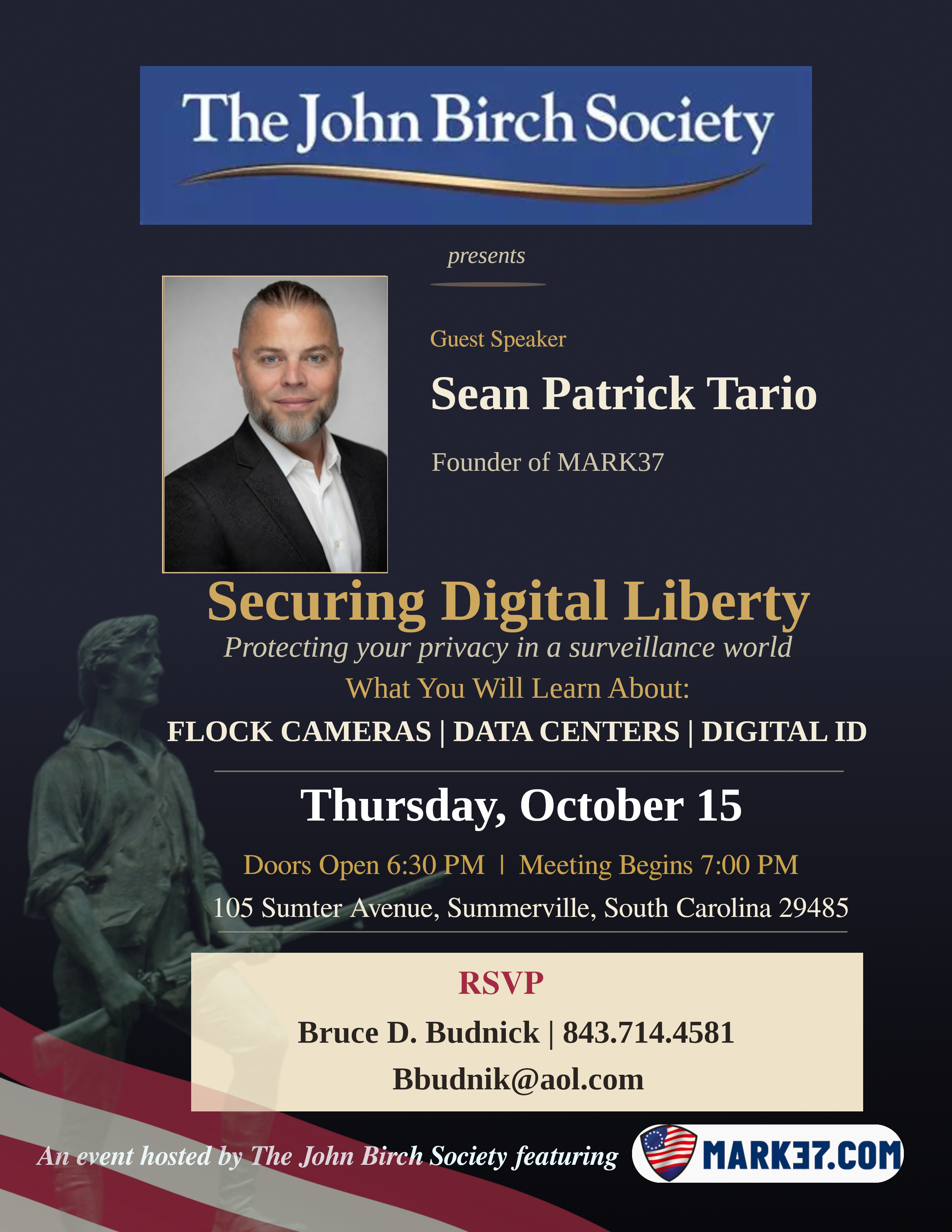 Sean Patrick Tario presents to The John Birch Society in Summerville, South Carolina